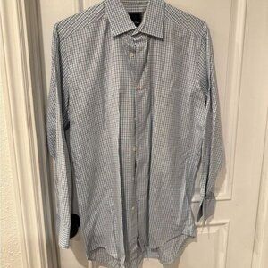 David Donahue Light Blue Plaid Dress Shirt